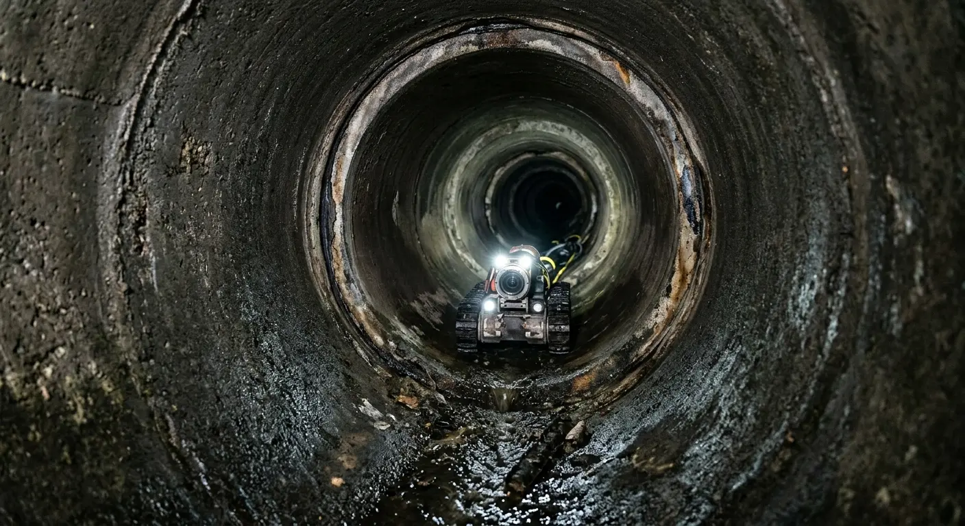 Robotic sewer camera inspecting pipe interior for Sewer Line Cleaning in Rockville Centre